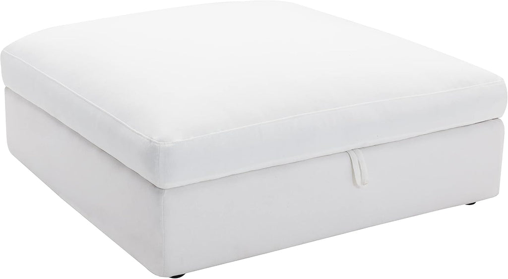 Modern Feather-Filled Storage Ottoman, Plush Upholstered Cocktail Ottoman