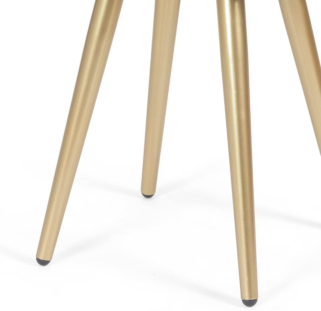 Velvet Vanity Stool, Round Ottoman with Storage & Gold Metal Base