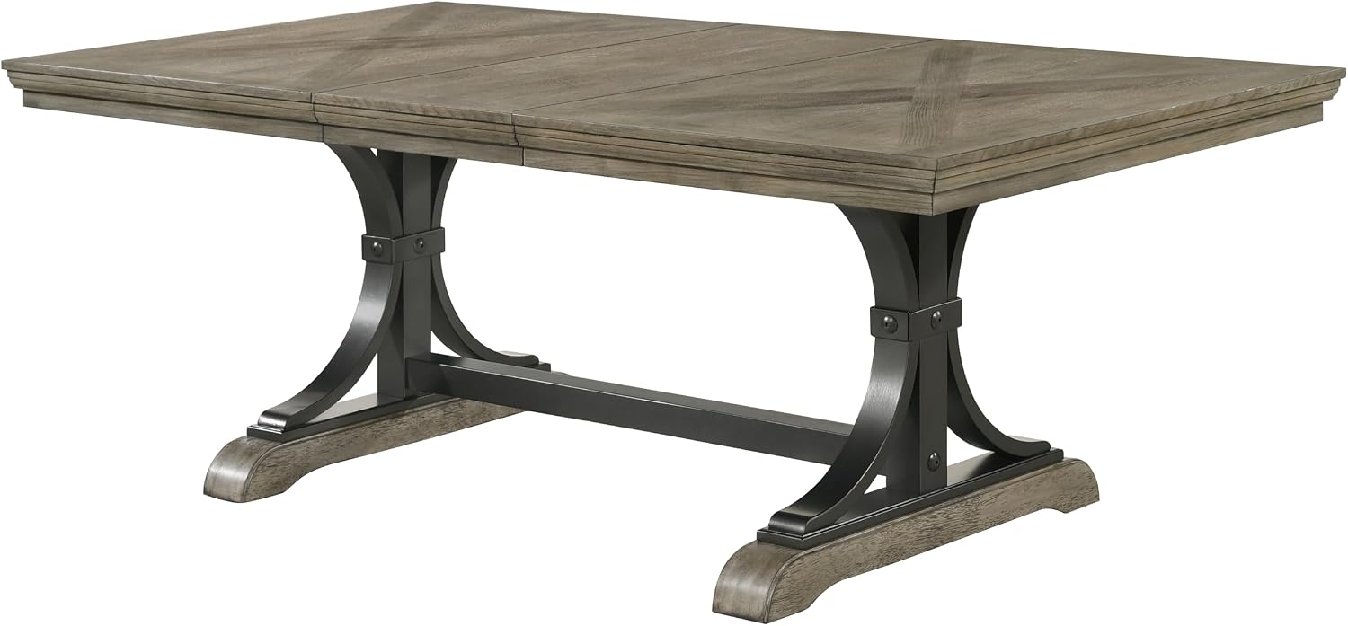 Driftwood Dining Table, Extendable Farmhouse Table with Double Pedestal Base