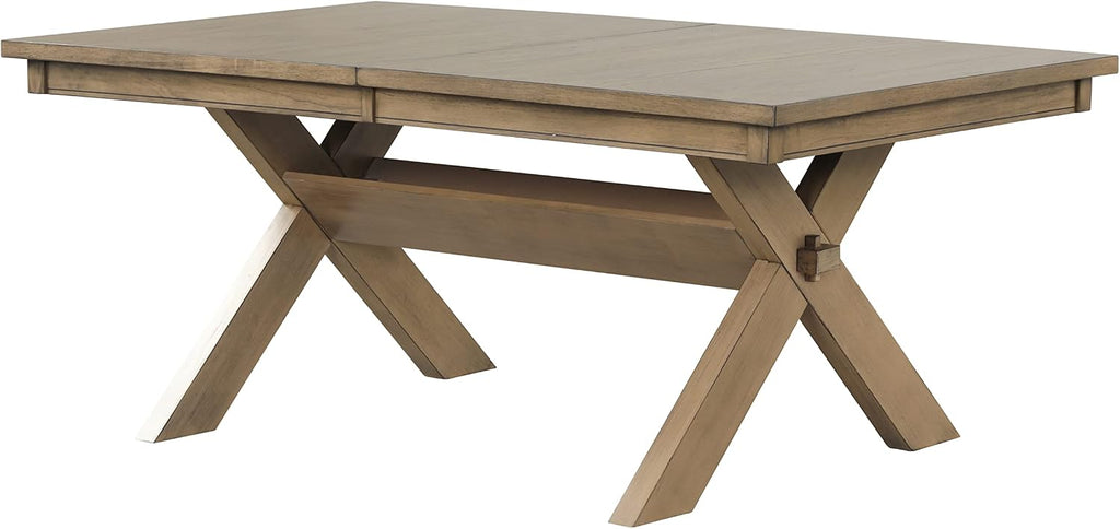 Extendable Farmhouse Dining Table, Rustic Wood Trestle Table with Leaf
