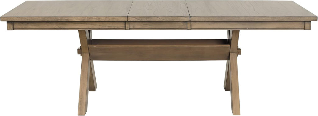 Extendable Farmhouse Dining Table, Rustic Wood Trestle Table with Leaf