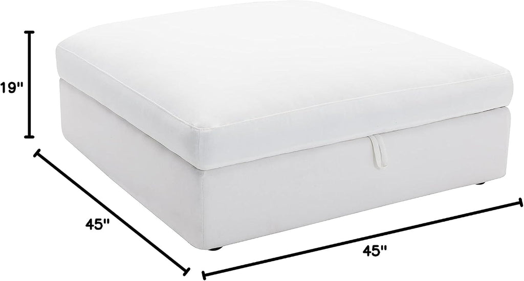 Modern Feather-Filled Storage Ottoman, Plush Upholstered Cocktail Ottoman