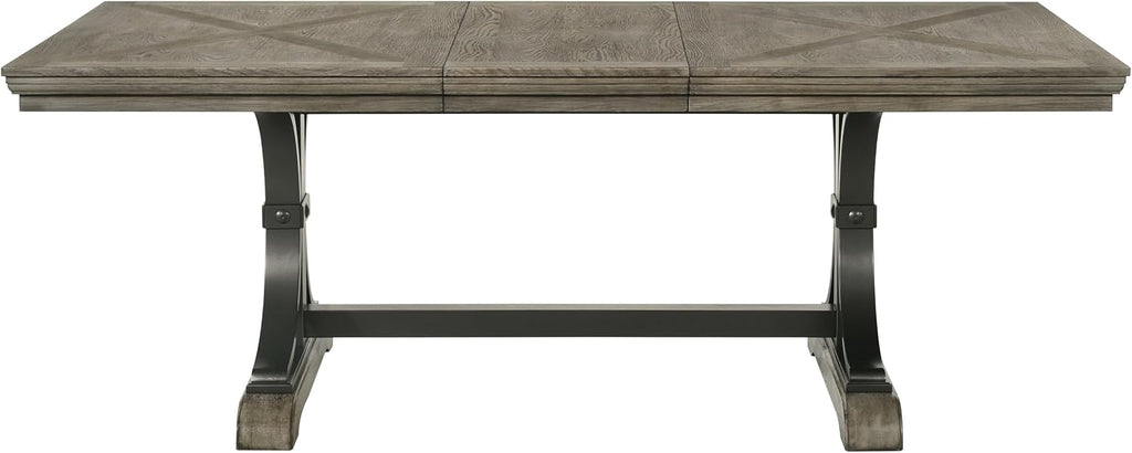 Driftwood Dining Table, Extendable Farmhouse Table with Double Pedestal Base