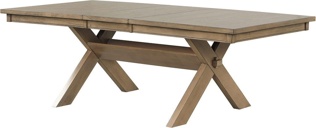 Extendable Farmhouse Dining Table, Rustic Wood Trestle Table with Leaf