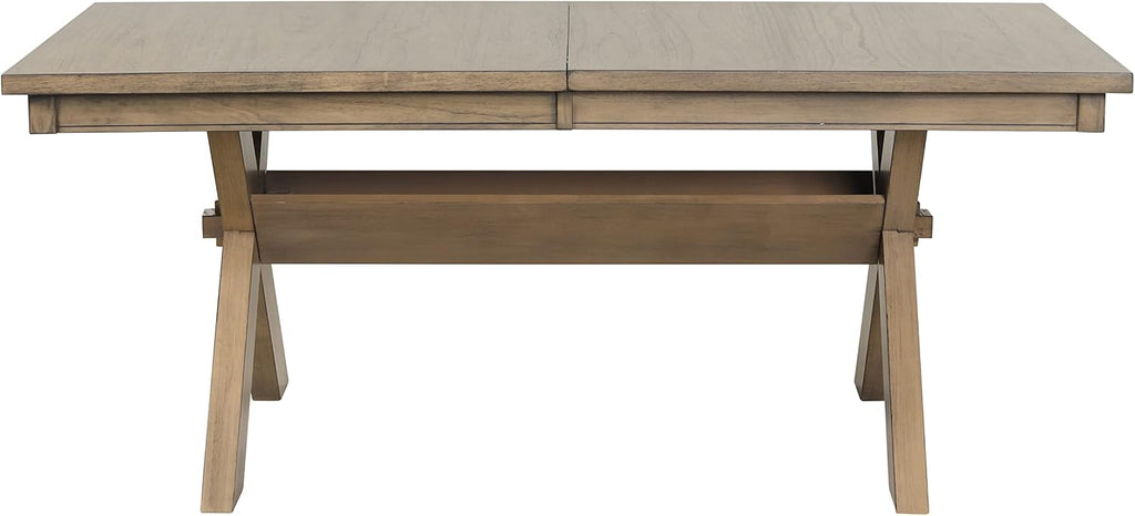 Extendable Farmhouse Dining Table, Rustic Wood Trestle Table with Leaf