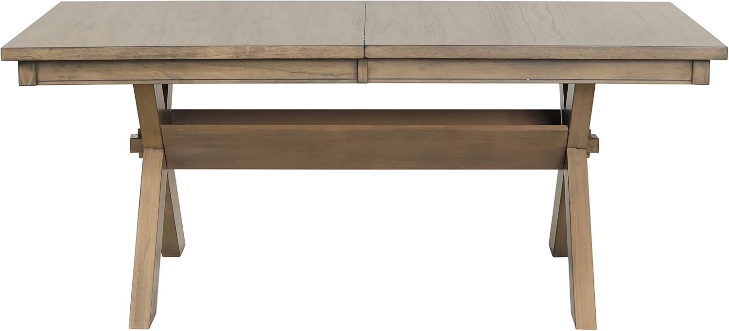 Extendable Farmhouse Dining Table, Rustic Wood Trestle Table with Leaf