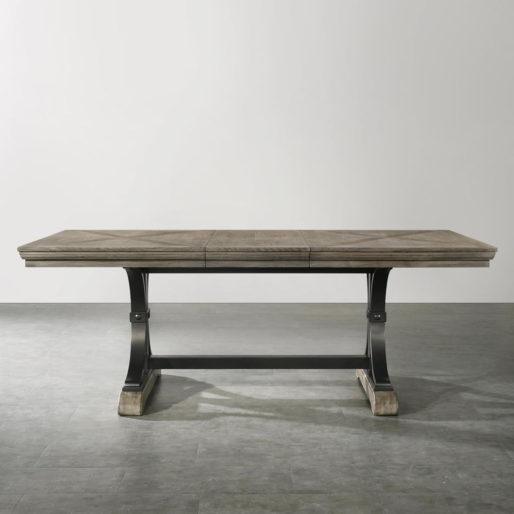 Driftwood Dining Table, Extendable Farmhouse Table with Double Pedestal Base