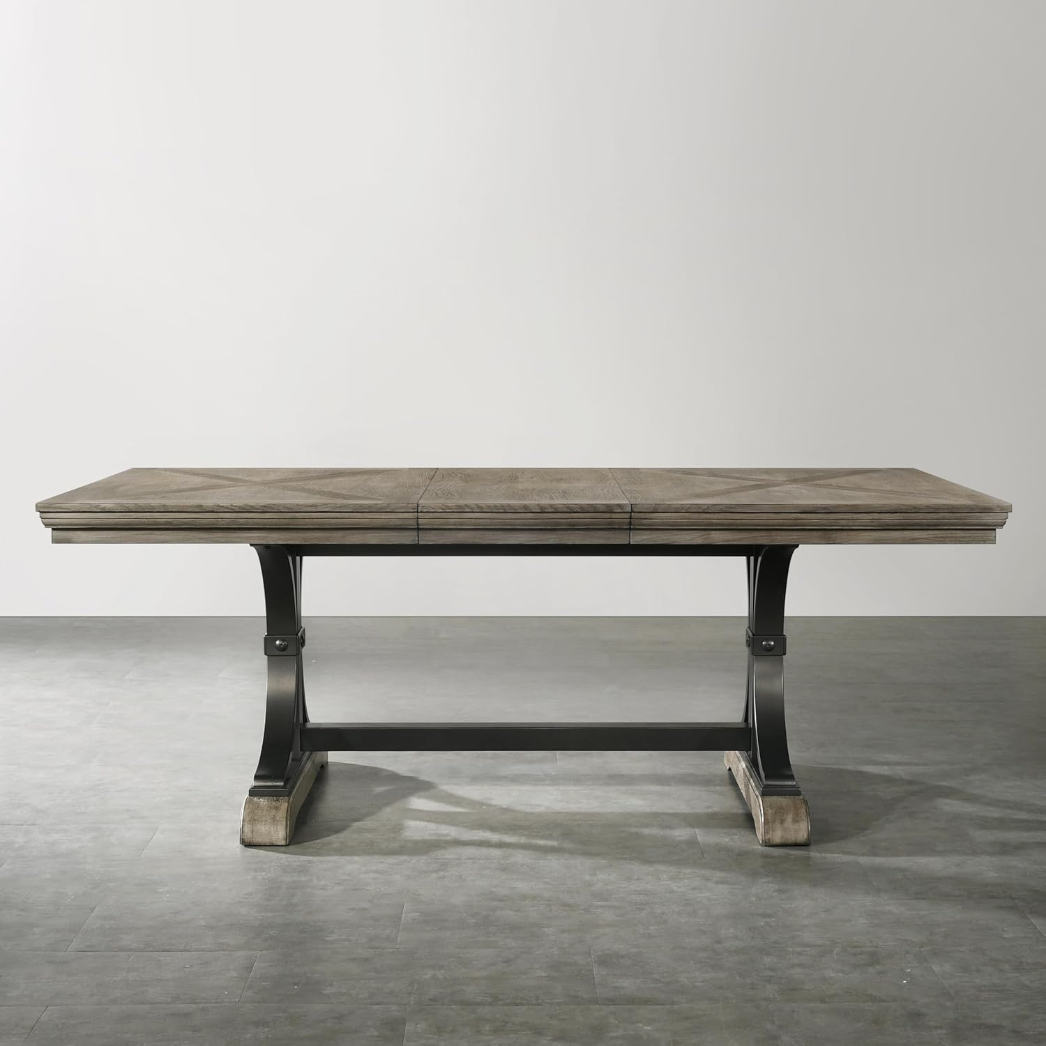 Driftwood Dining Table, Extendable Farmhouse Table with Double Pedestal Base