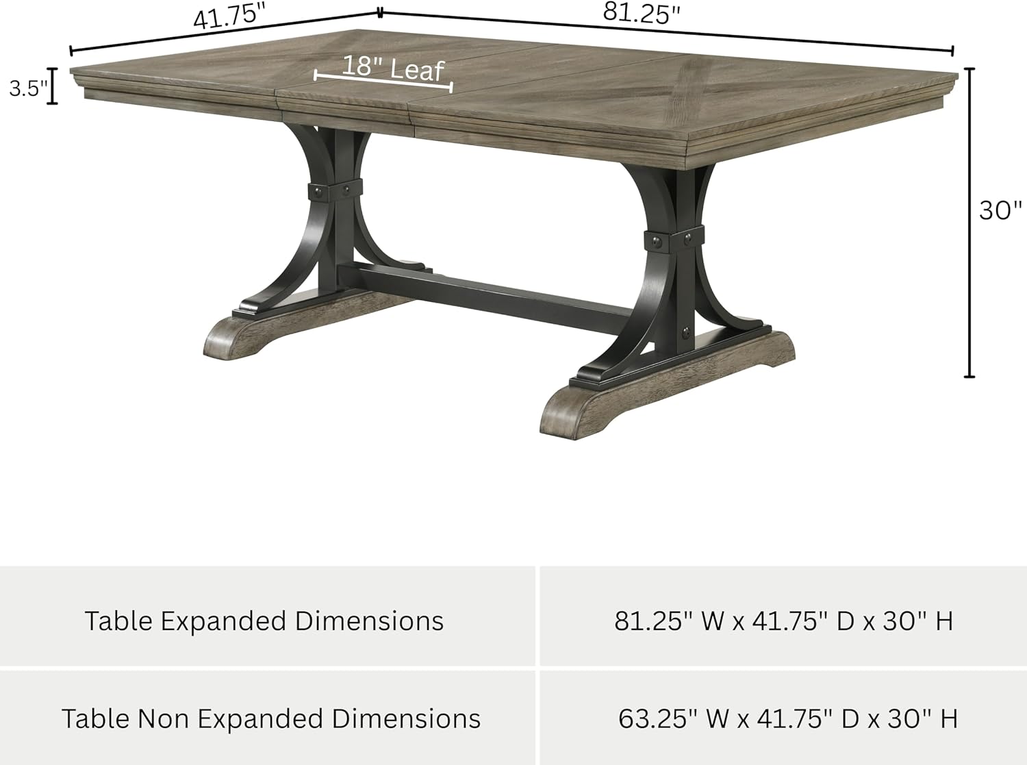 Driftwood Dining Table, Extendable Farmhouse Table with Double Pedestal Base
