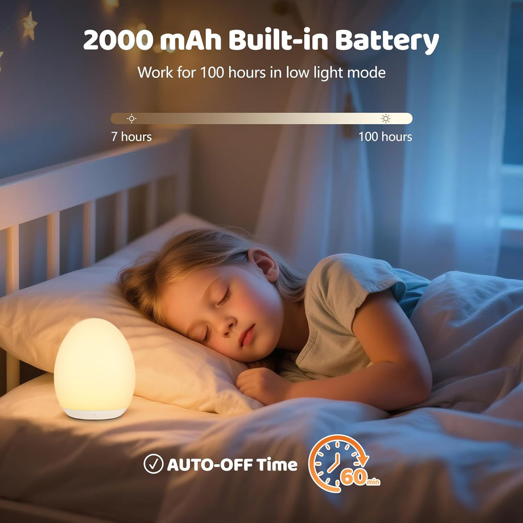 🌙 Rechargeable Touch Night Light – 8-Color Changing, Dimmable LED Nursery Lamp with 1H Timer ✨