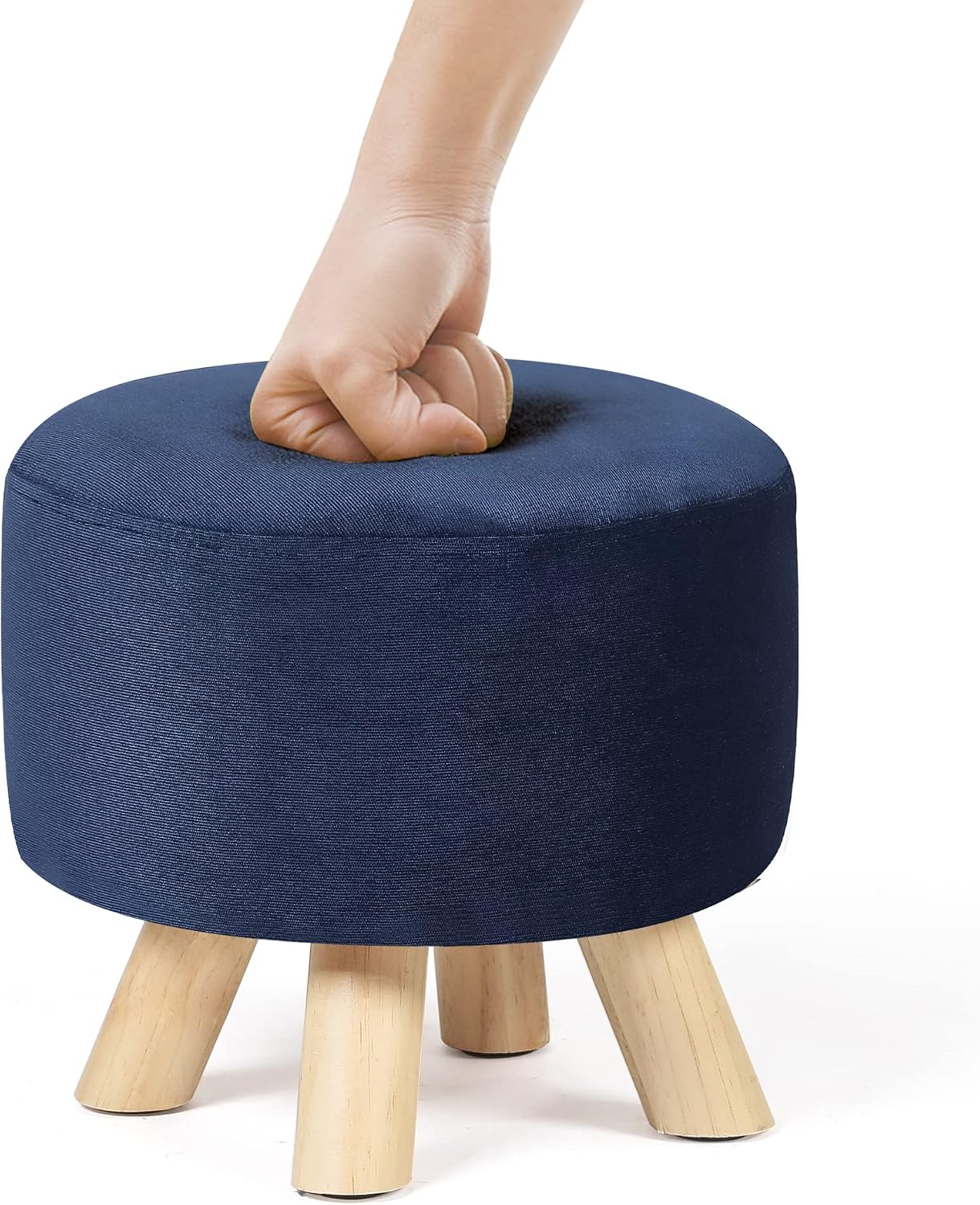 Round Velvet Ottoman Footstool – Upholstered Accent Stool for Living Room & Bedroom