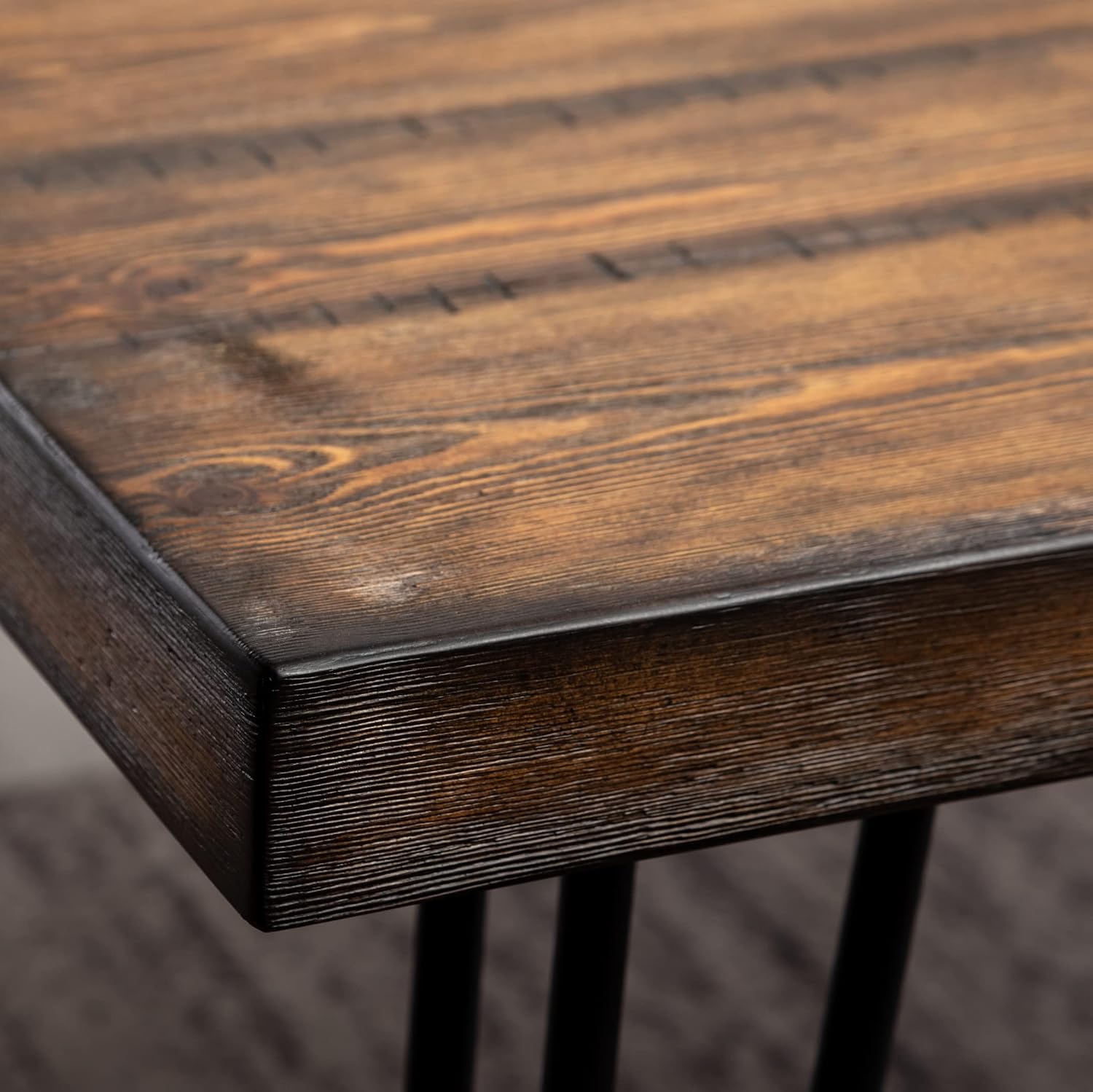 Industrial Dining Table, Rustic Wood Top with Black Hairpin Legs