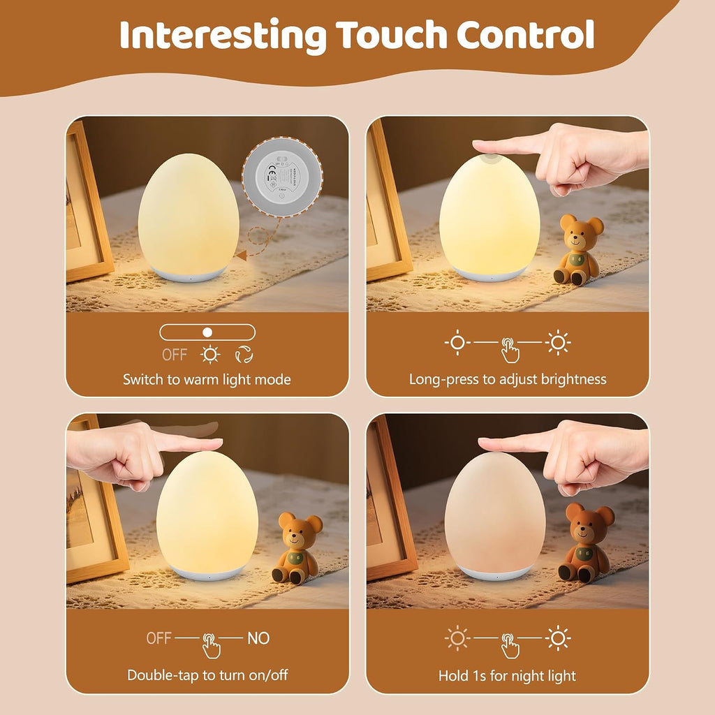 🌙 Rechargeable Touch Night Light – 8-Color Changing, Dimmable LED Nursery Lamp with 1H Timer ✨