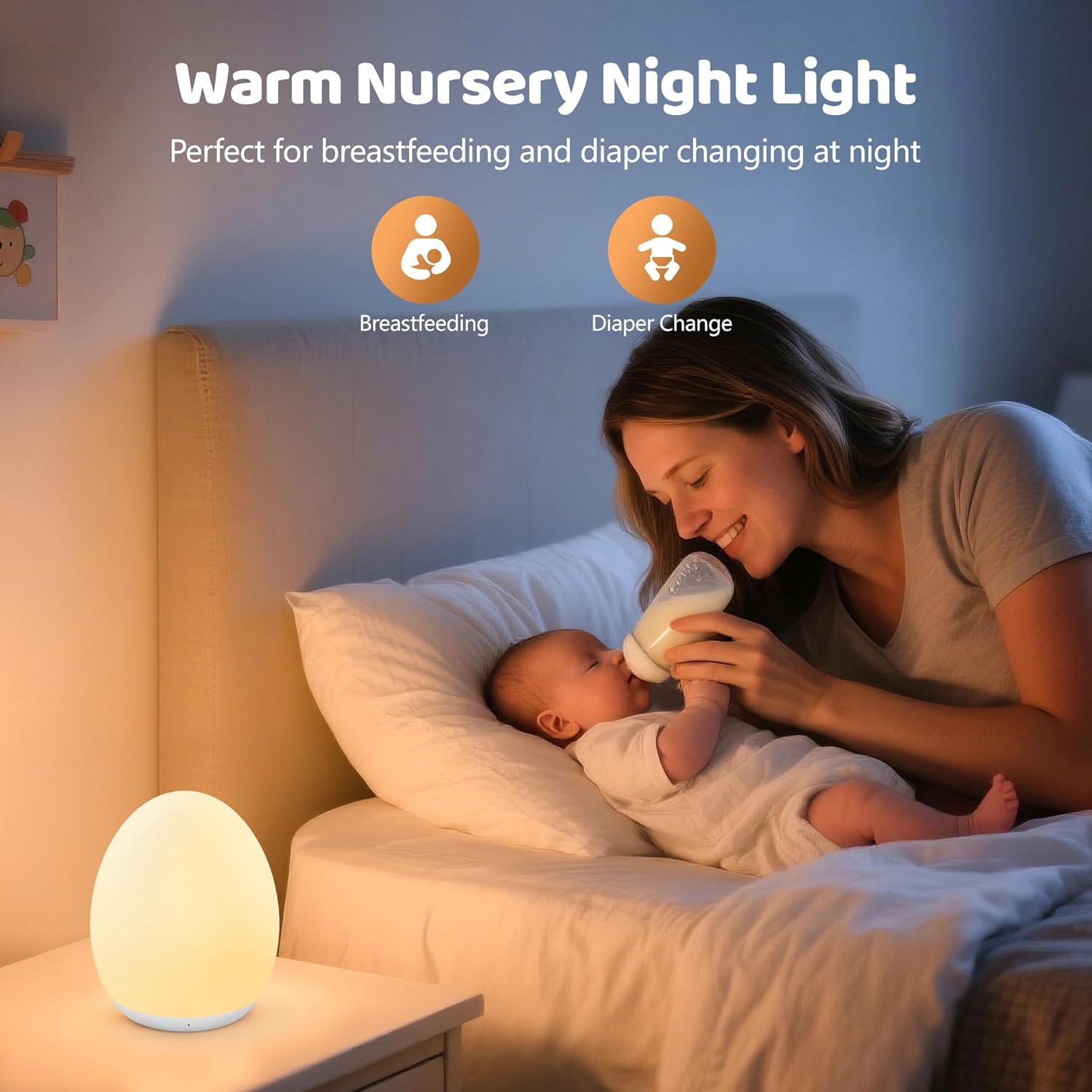 🌙 Rechargeable Touch Night Light – 8-Color Changing, Dimmable LED Nursery Lamp with 1H Timer ✨
