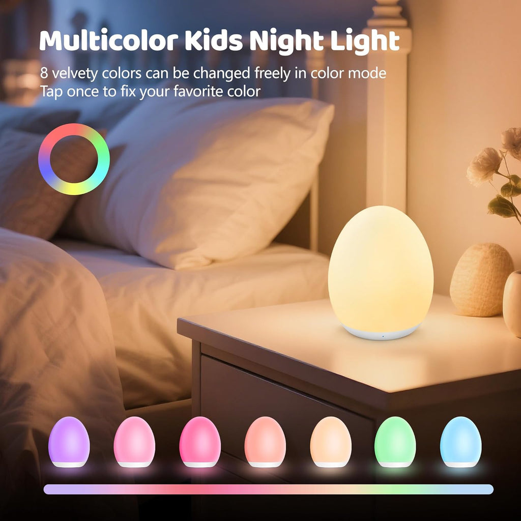 🌙 Rechargeable Touch Night Light – 8-Color Changing, Dimmable LED Nursery Lamp with 1H Timer ✨