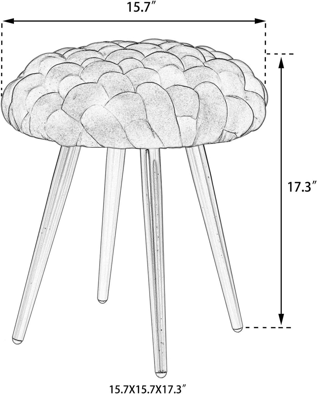 Velvet Vanity Stool, Round Ottoman with Storage & Gold Metal Base