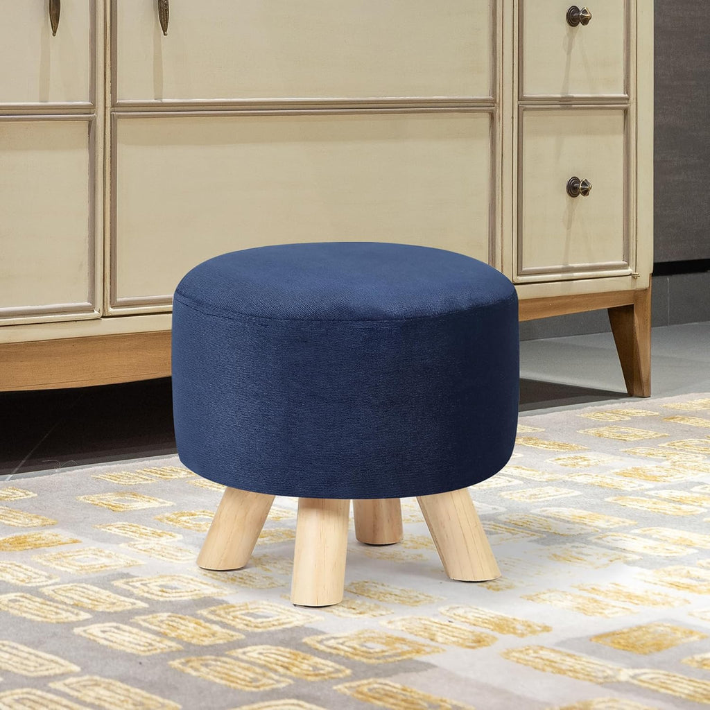 Round Velvet Ottoman Footstool – Upholstered Accent Stool for Living Room & Bedroom
