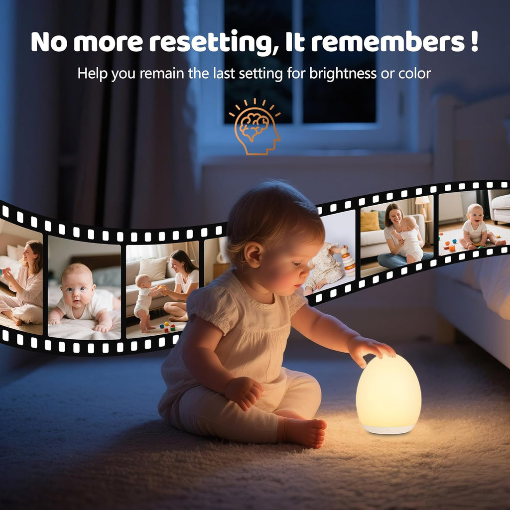 🌙 Rechargeable Touch Night Light – 8-Color Changing, Dimmable LED Nursery Lamp with 1H Timer ✨