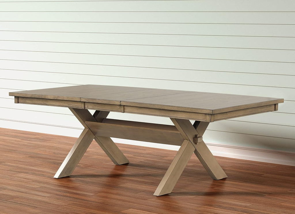 Extendable Farmhouse Dining Table, Rustic Wood Trestle Table with Leaf