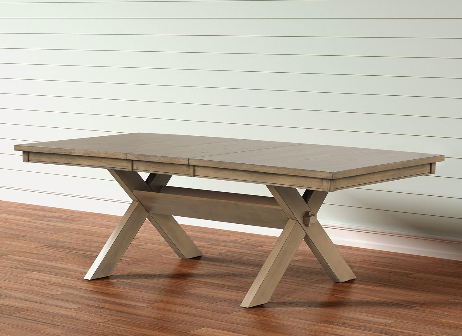 Extendable Farmhouse Dining Table, Rustic Wood Trestle Table with Leaf