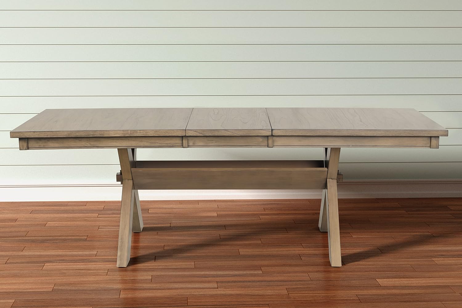 Extendable Farmhouse Dining Table, Rustic Wood Trestle Table with Leaf