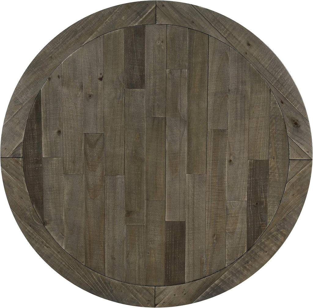 Round Farmhouse Dining Table, Two-Tone Rustic Wood with Pedestal Base