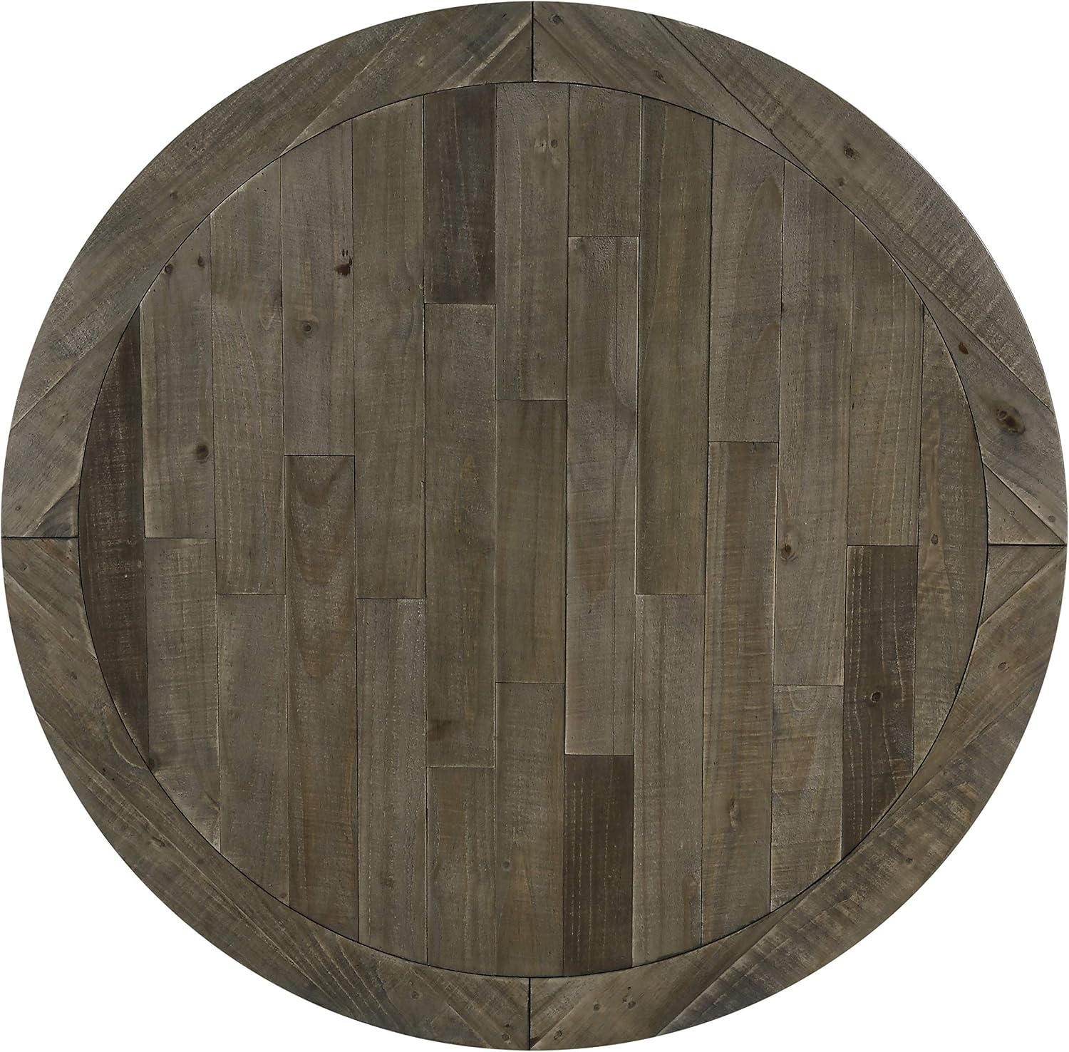 Round Farmhouse Dining Table, Two-Tone Rustic Wood with Pedestal Base