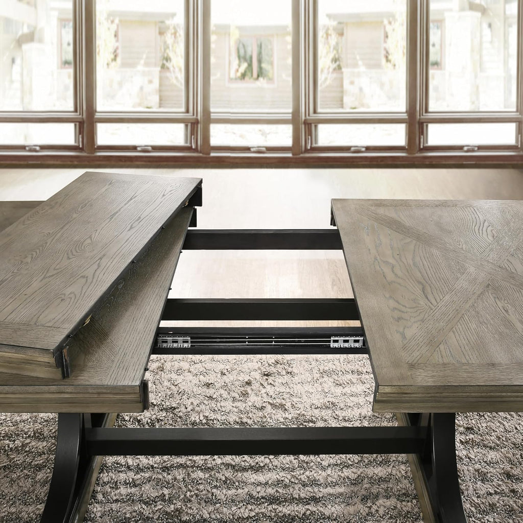 Driftwood Dining Table, Extendable Farmhouse Table with Double Pedestal Base