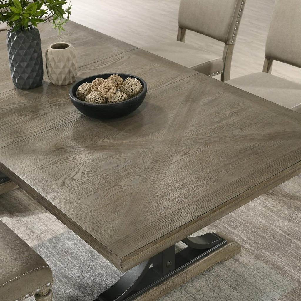 Driftwood Dining Table, Extendable Farmhouse Table with Double Pedestal Base