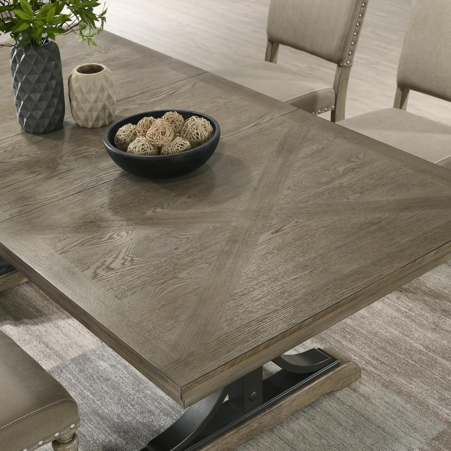Driftwood Dining Table, Extendable Farmhouse Table with Double Pedestal Base