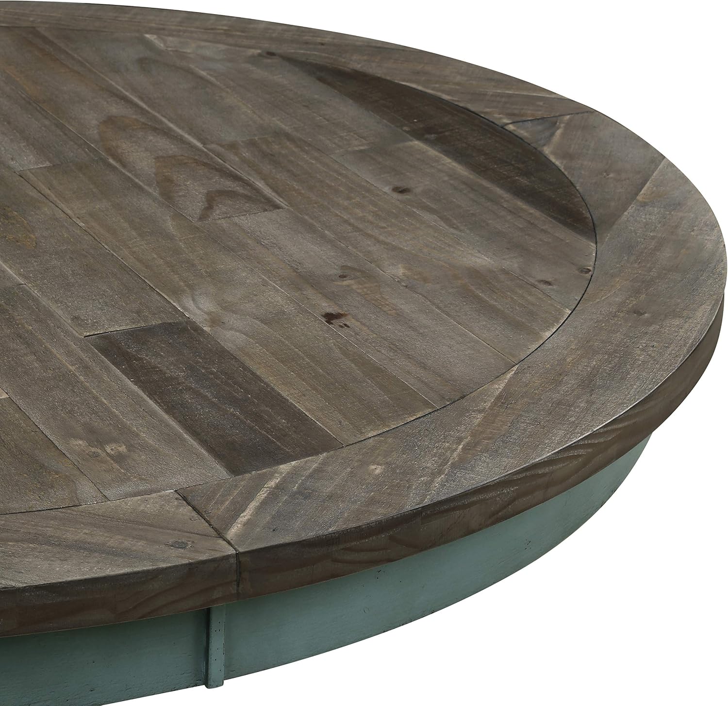 Round Farmhouse Dining Table, Two-Tone Rustic Wood with Pedestal Base
