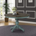Round Farmhouse Dining Table, Two-Tone Rustic Wood with Pedestal Base